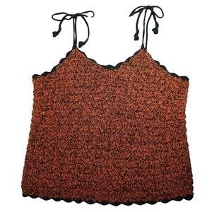Crochet Black & Orange Tank Top With Ties Size M/L